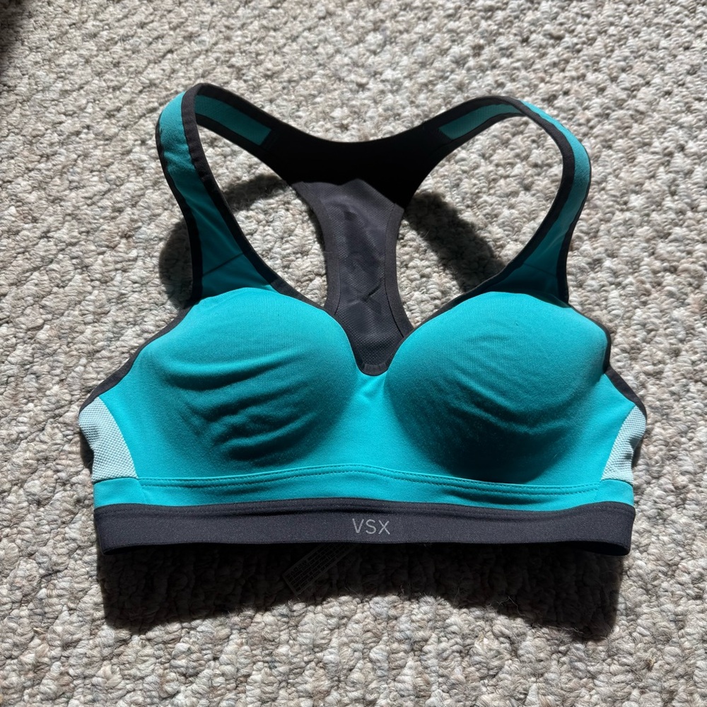 Victoria's Secret VSX Blue and Black Sports Bra Racerback Design